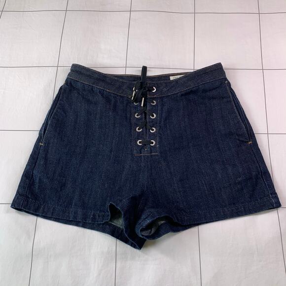 Rag & Bone Shorts Womens 26 Blue Resin Lace Up Denim Dark Wash Casual Comfort - Picture 2 of 11